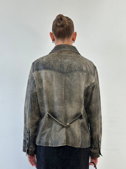 Vintage Aged Leather Blazer Jacket - M