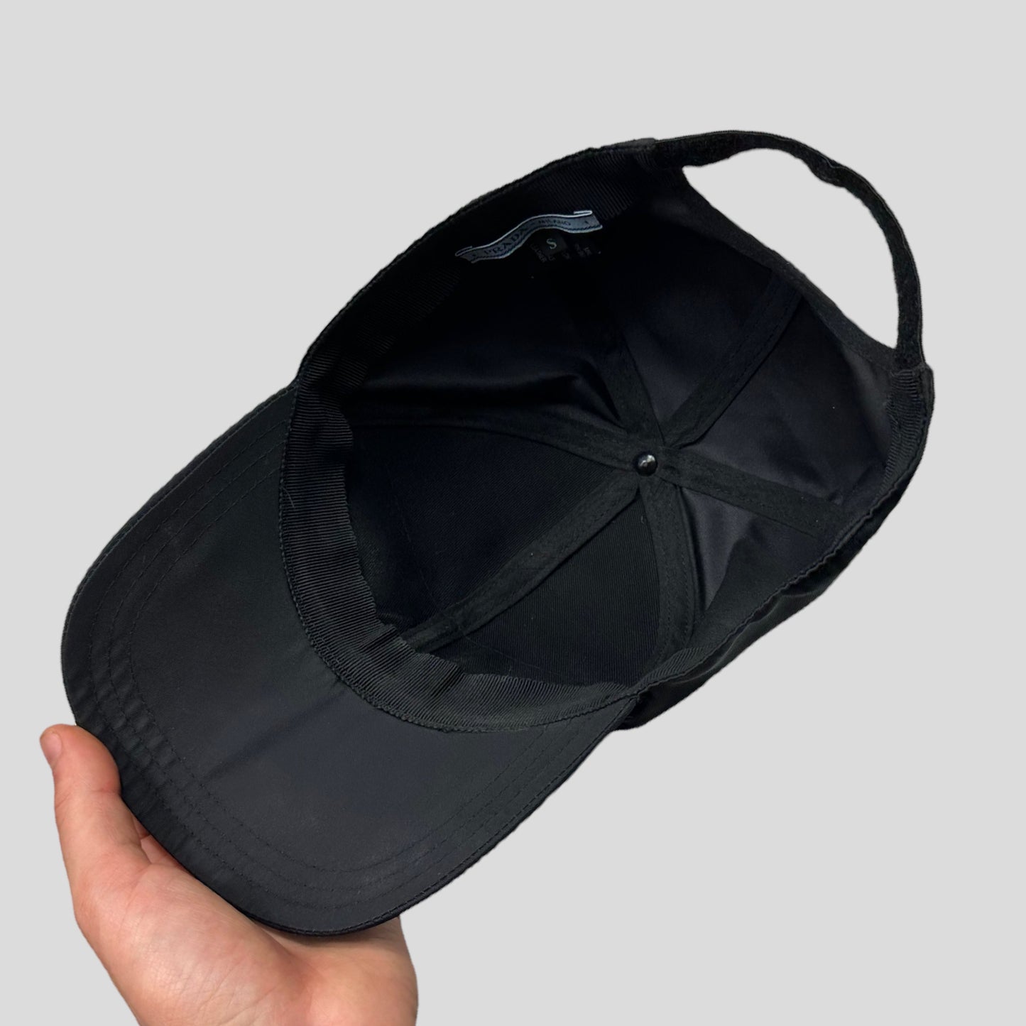 Prada Milano 2017 Saffiano Leather Race Logo Nylon Cap - M/L | O/S, Black