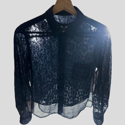 Comme Des Garçons 00’s Sheer Mesh Floral Lace Shirt - S/M