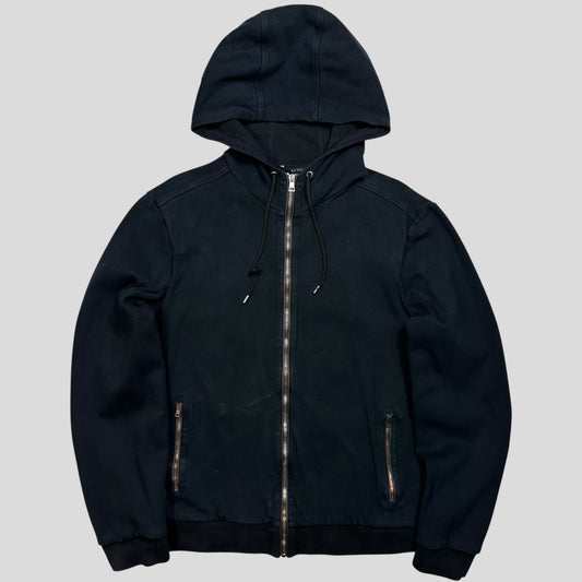 Gucci 2008 Navy Web Stripe Zip Detailed Heavy Cotton Hoodie - M/L