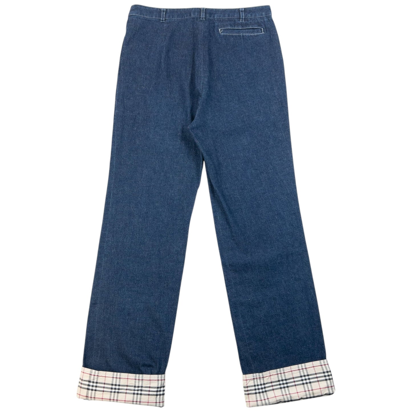 Vintage 2000s Burberry Nova Check Cuff Denim Jeans Size W27 | W27, Navy
