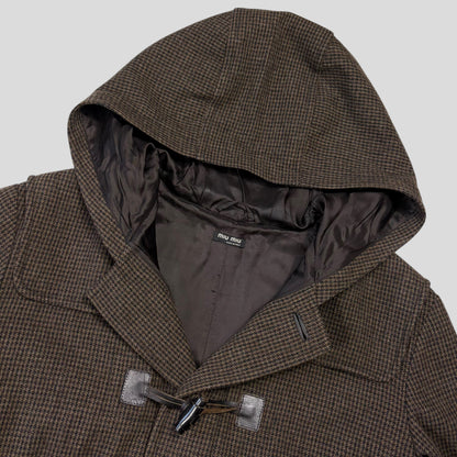 Miu Miu 00’s Herringbone Wool Cropped Duffle Toggle Jacket - IT52 | O/S, Charcoal Brown