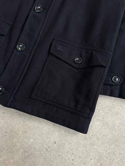 Burberry London 1990s Wool Single Breasted Logo Coat - L/XL
