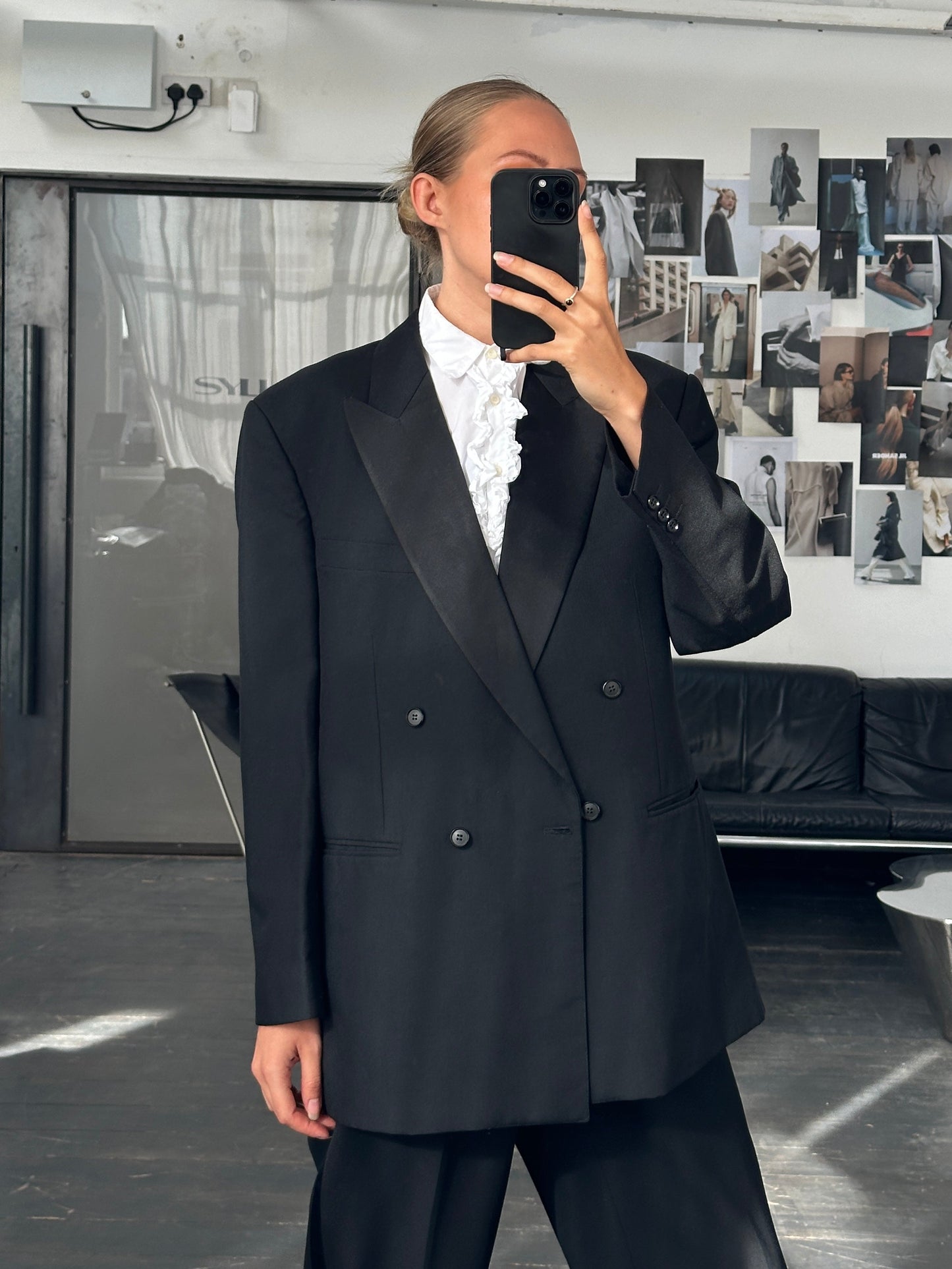 British Vintage 1980s Pure Wool Tuxedo Double Breasted Blazer - 44R/XL