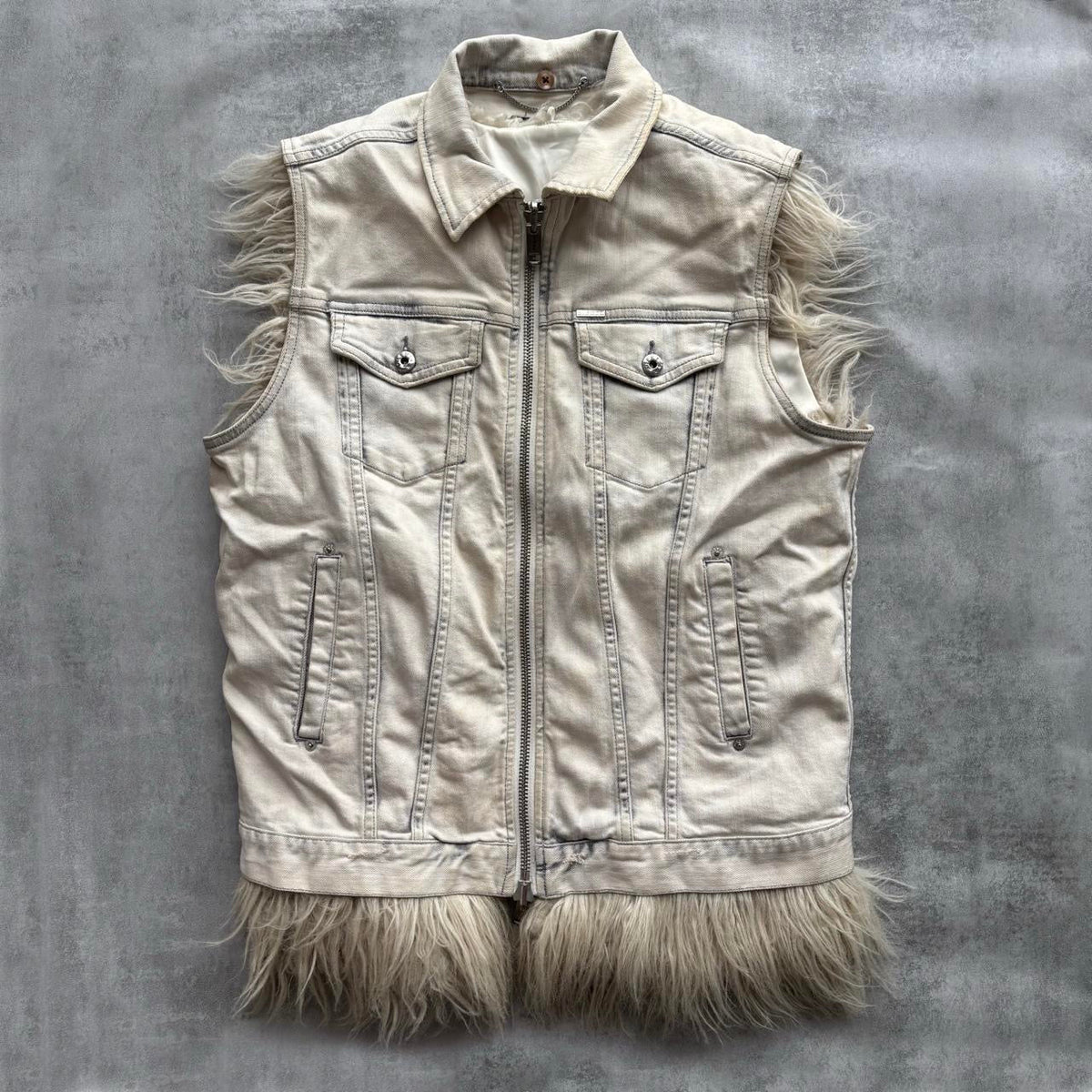 DIESEL DENIM FUR GILET | O/S, Sage
