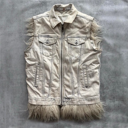 DIESEL DENIM FUR GILET | O/S, Sage