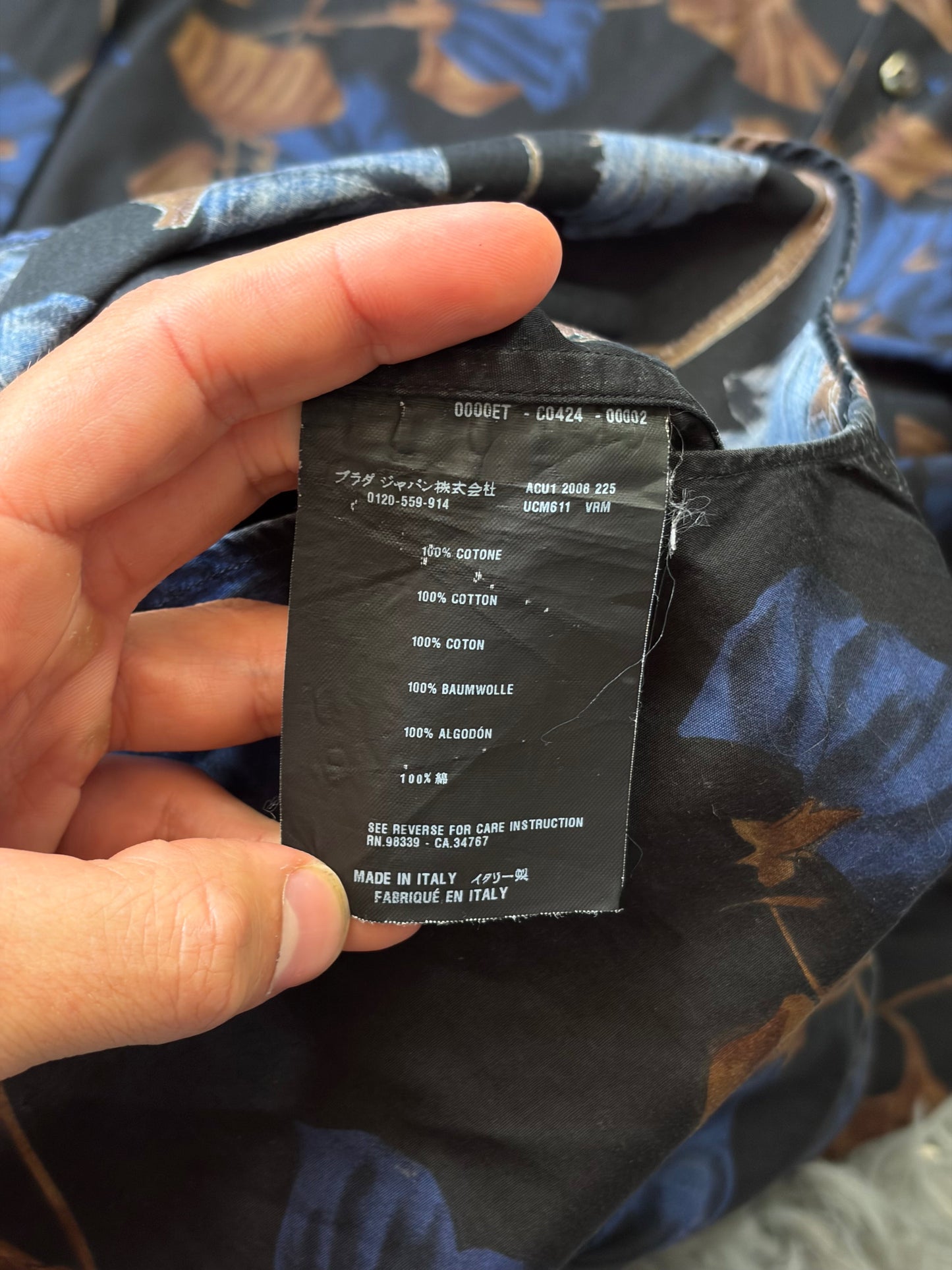 Prada Milano 2008 Hibiscus Black Floral Logo Shirt - M | O/S, Black