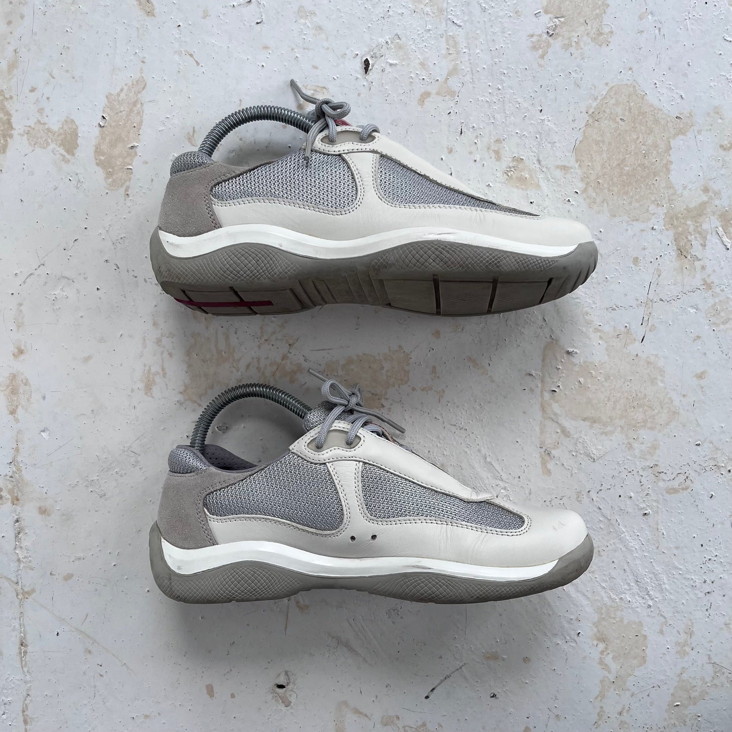 2000s prada sport americas cups matte leather trainers | WHITE, White/Grey