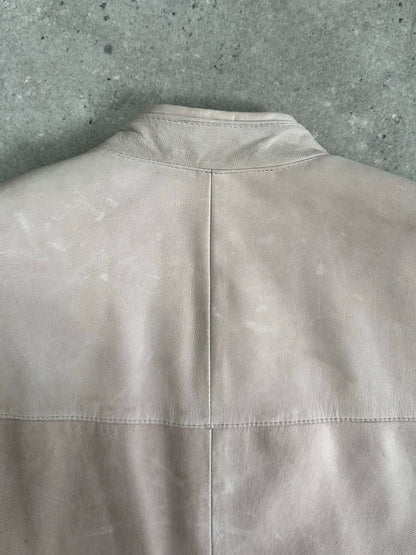 Vintage 1990s Leather Collarless Bomber Jacket - L/XL