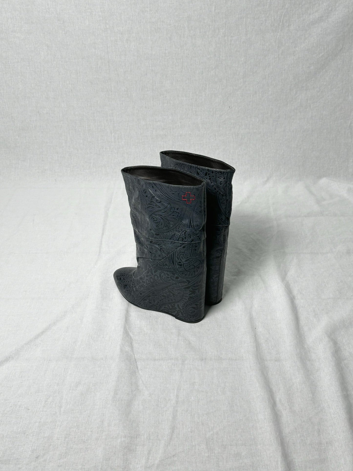 AF VANDEVORST EMBOSSED WEDGE BOOTS | DEFAULT TITLE, Blue