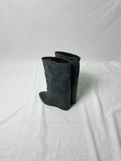 AF VANDEVORST EMBOSSED WEDGE BOOTS | DEFAULT TITLE, Blue