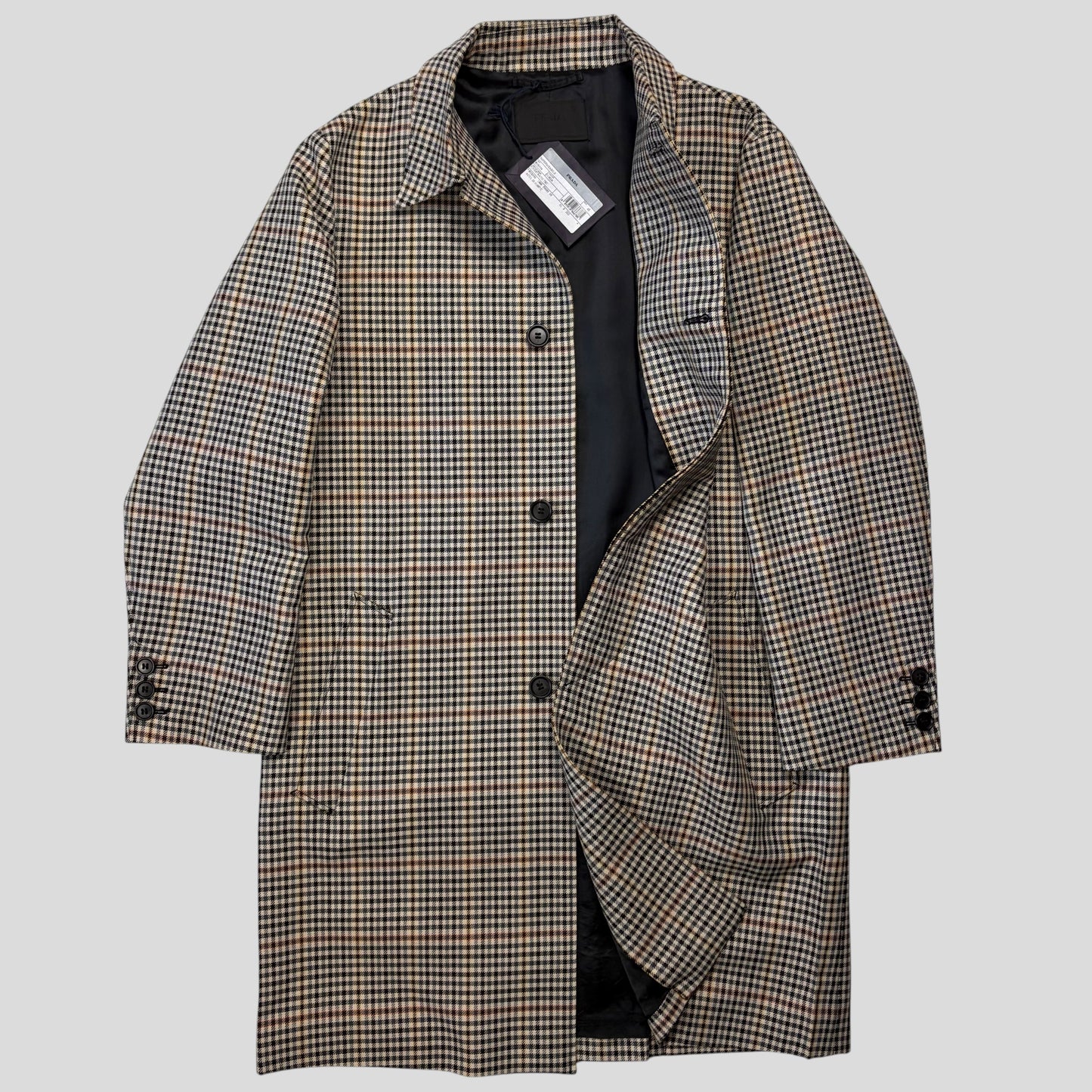 Prada 2020 Plaid Houndstooth Impermeable Virgin Wool Car Coat  - M | O/S, Red