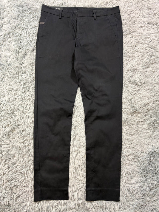 Gucci 2012 by Frida Giannini Leather Logo Black Trousers - 50 | O/S, Black