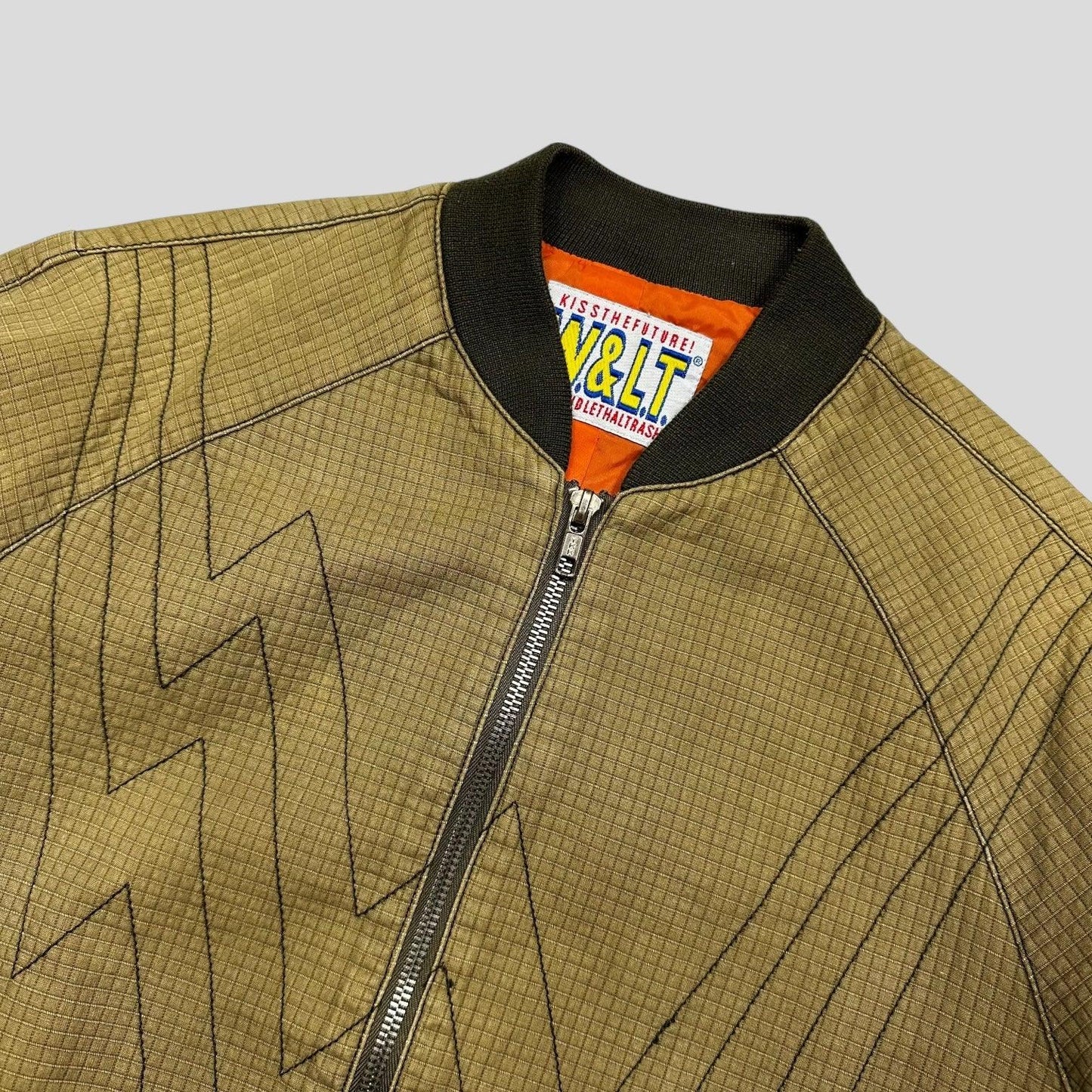 W+LT Walter 00’s 3D Textured Ripstop Embroidered Lightning Bomber Jacket - S
