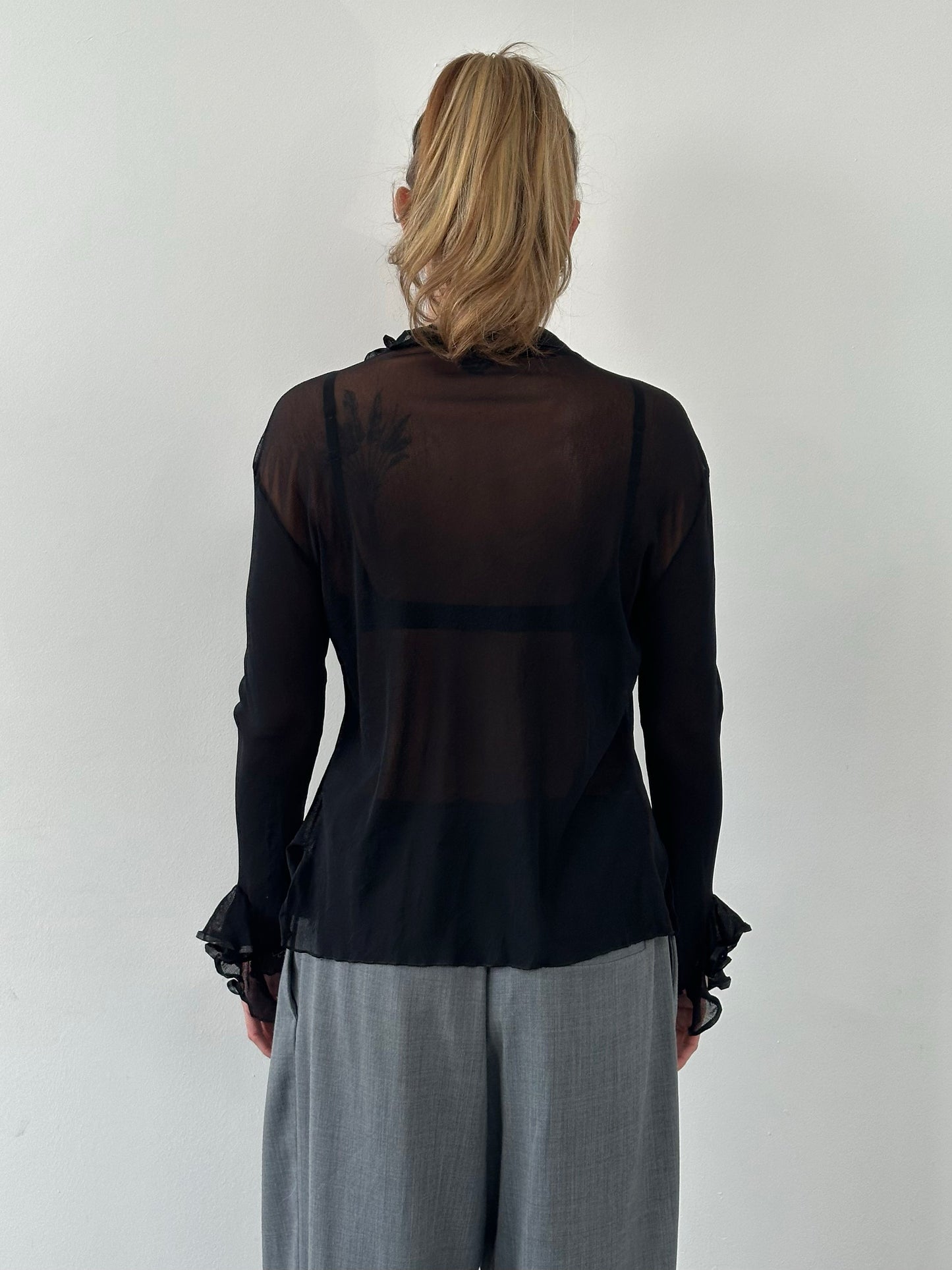 Italian Vintage 1990s Sheer Ruffle Top - M/L