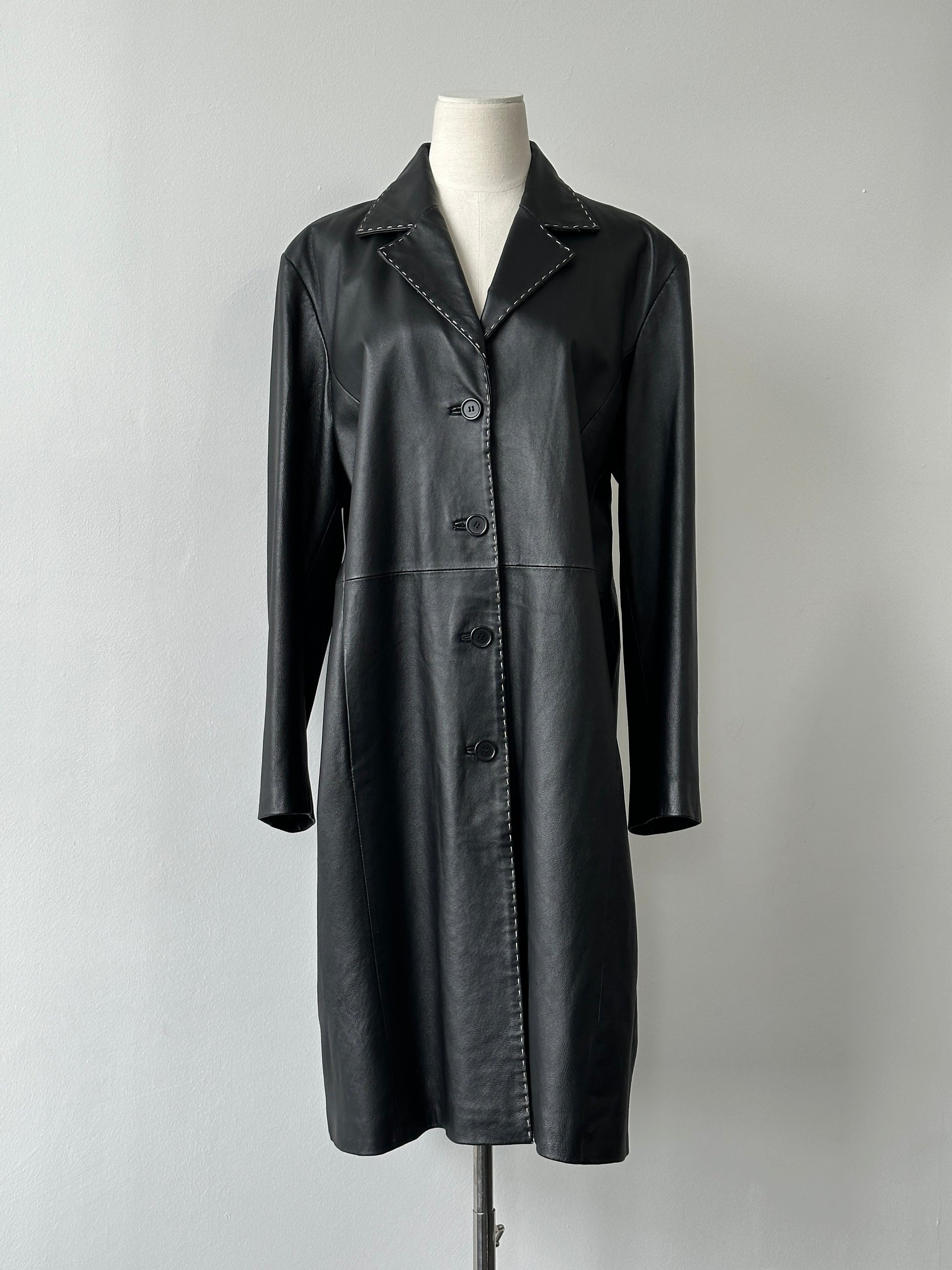 Vintage 2000s Leather Single Breasted Trench - XL