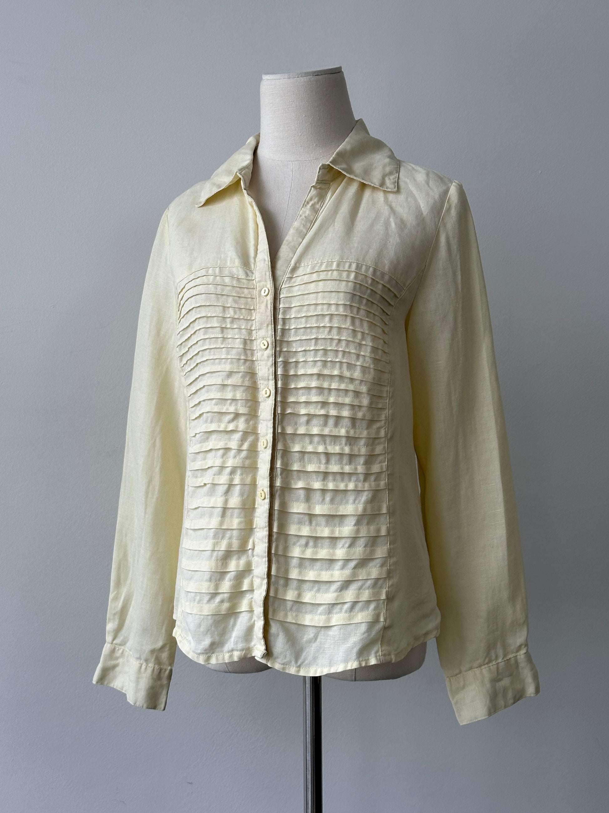 Vintage 1990s Pure Linen Pleated Shirt - M