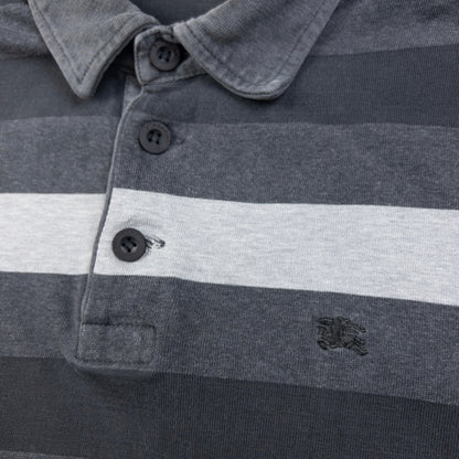 Vintage Burberry Striped Long Sleeve Polo Shirt Size M