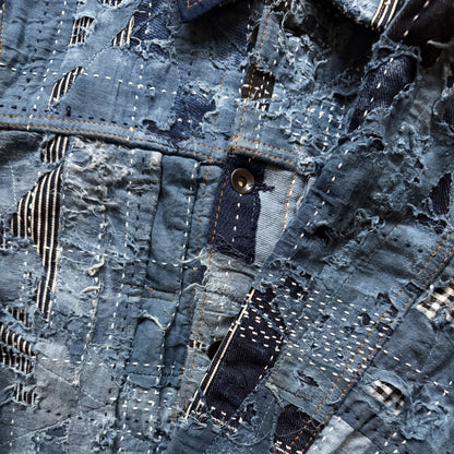 Indigo Boro Sashiko Distressed Denim Trucker Jacket - M