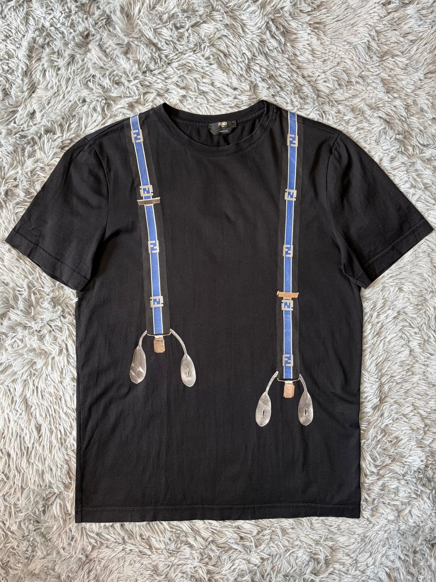 Fendi FF Zucca Roma Black Suspenders Logo T-shirt - M | O/S, Black