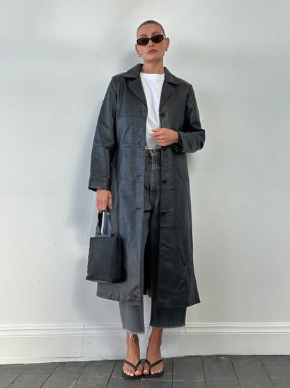 Vintage Floor Length Leather Trench Coat - M