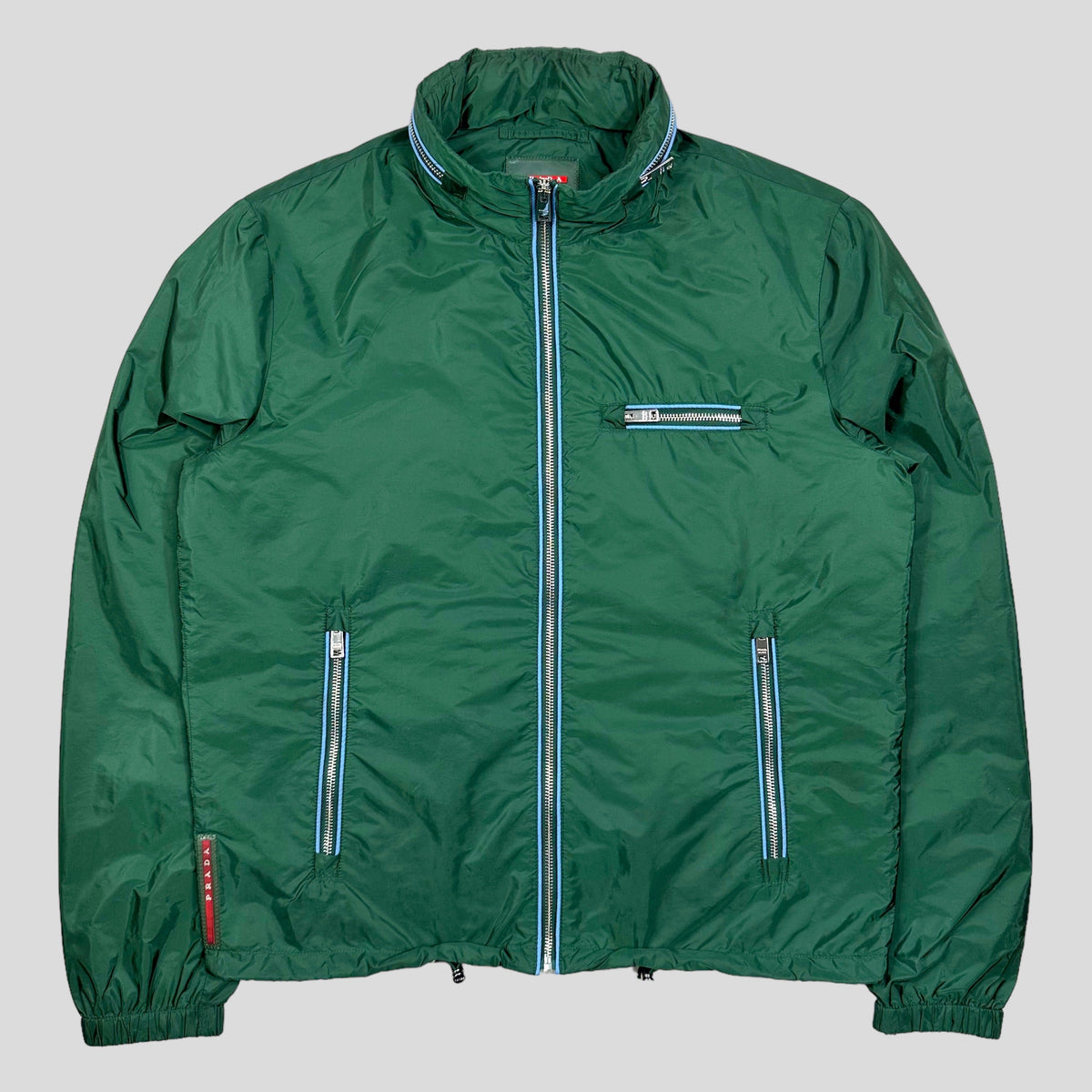 Prada Milano 2015 Emerald Contrast Zip Nylon Windbreaker | Medium, Green