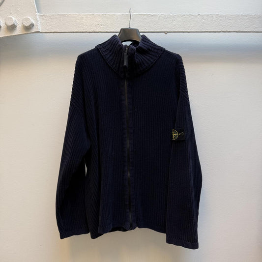 Early 00’s Stone Island Ribbed Knit Zip Jumper (XXL) | XXL, Blue
