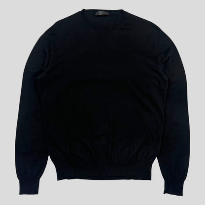 Prada Milano 2022 Black Cotton Crewneck Knit Jumper - M
