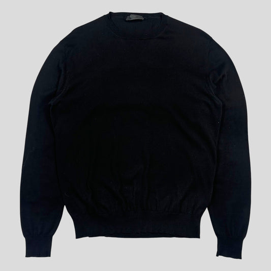 Prada Milano 2022 Black Cotton Crewneck Knit Jumper - M | Default Title, Black