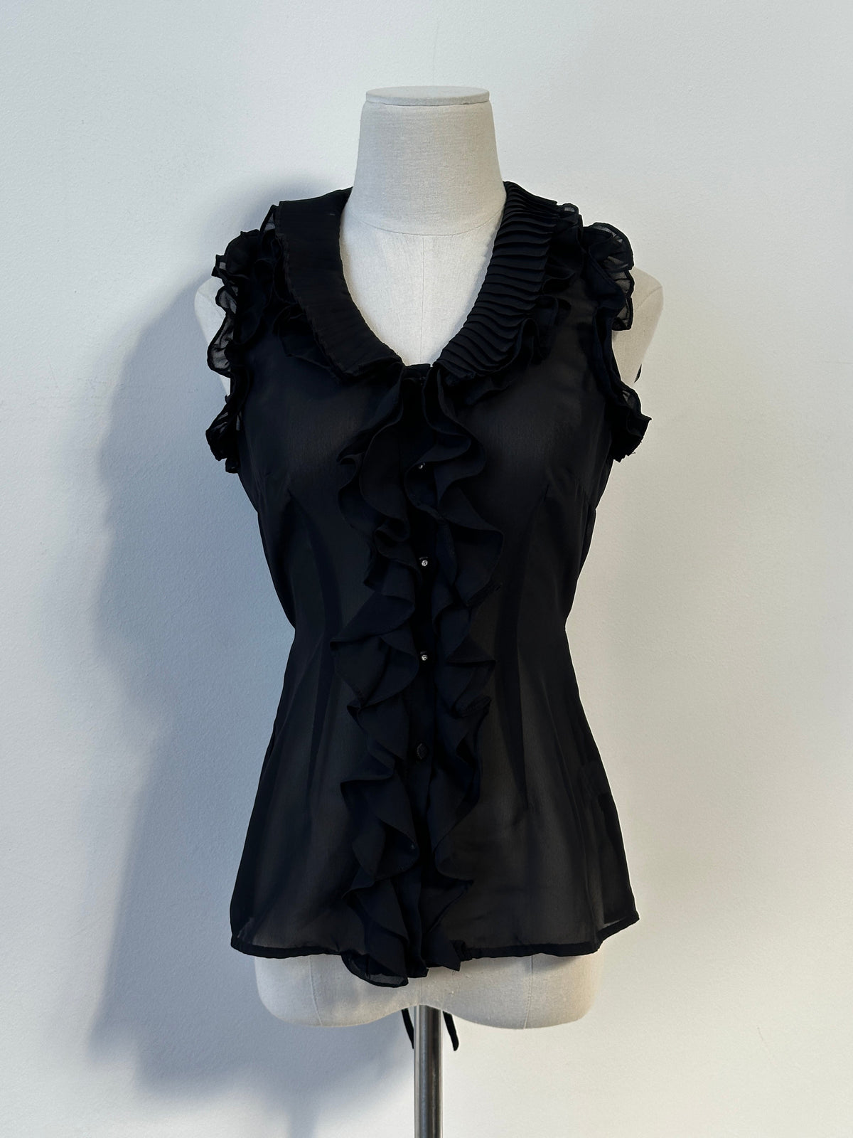 Vintage 2000s Sheer Ruffle Tit Belt Sleeveless Shirt - XS