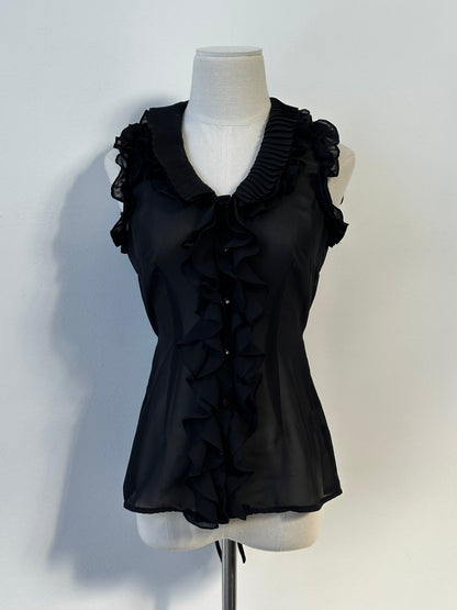 Vintage 2000s Sheer Ruffle Tit Belt Sleeveless Shirt - XS