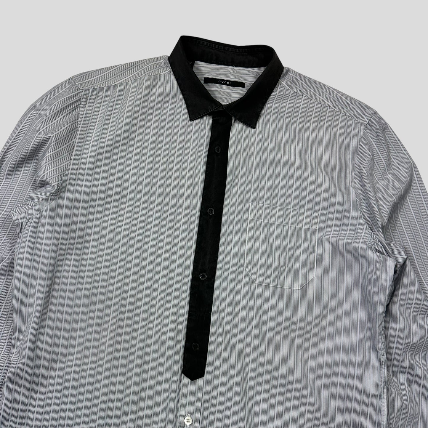 Gucci Striped Placket Cotton Longsleeve Shirt - M | Default Title, Grey