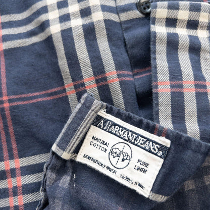 Vintage Armani Jeans Check Short Sleeve Shirt Size M - Known Source