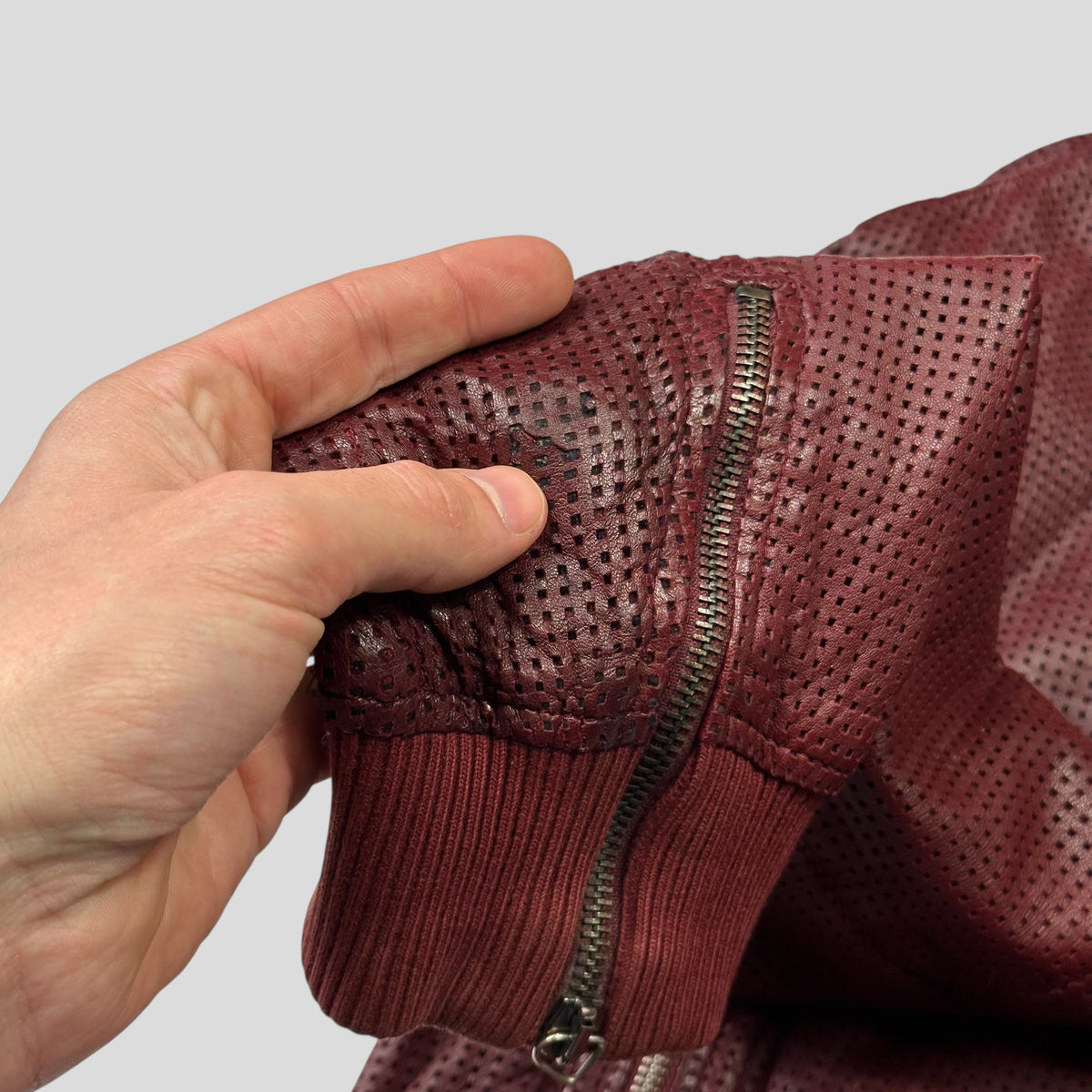 Emporio Armani 2009 Perforated Mesh Lambskin Leather Bomber - IT54 (L) | Burgundy
