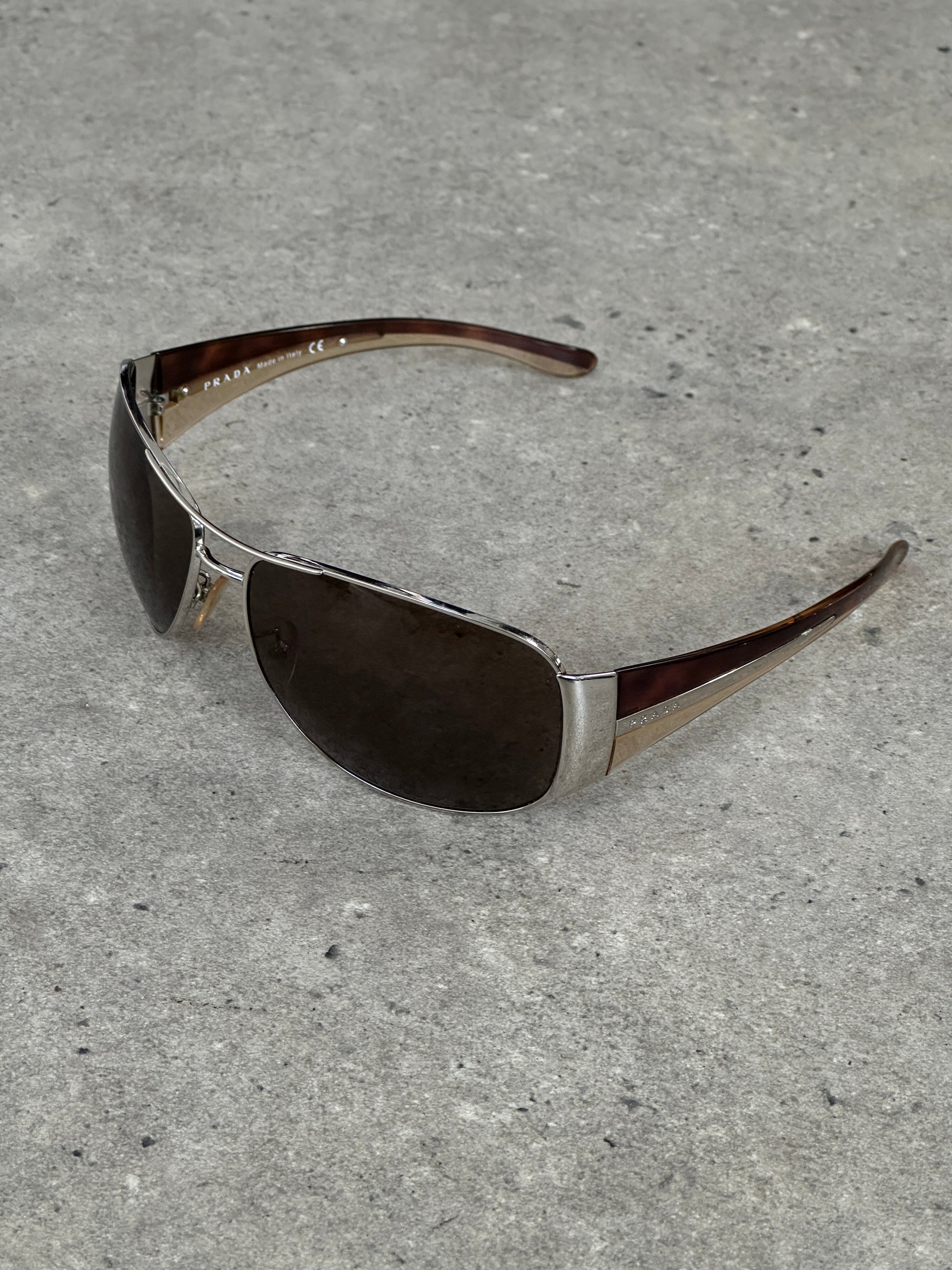 Prada 1990s Aviator Shield Logo Sunglasses