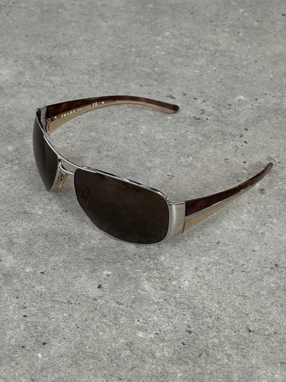 Prada 1990s Aviator Shield Logo Sunglasses