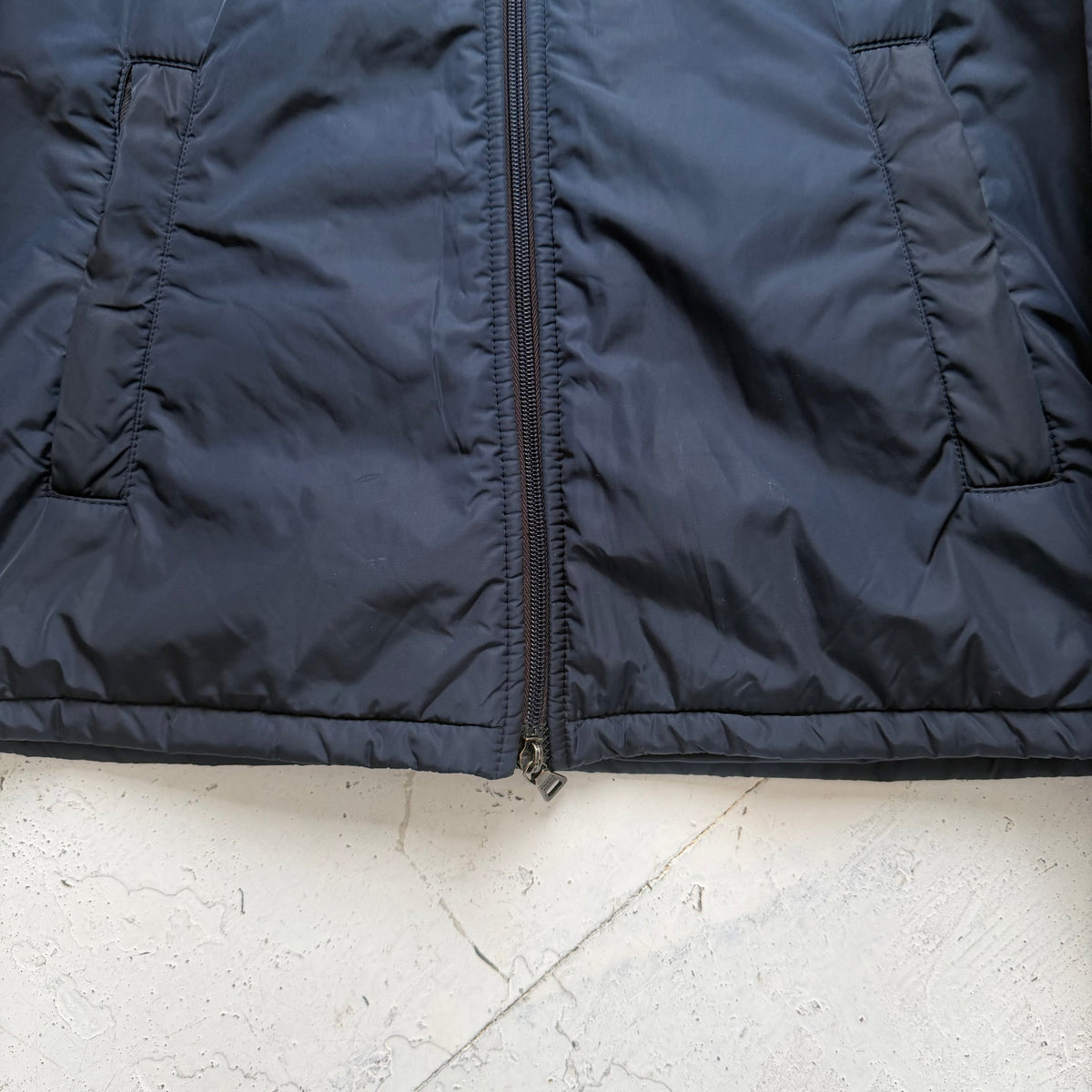 2000s prada mainline iridescent hooded padded jacket | O/S, Navy