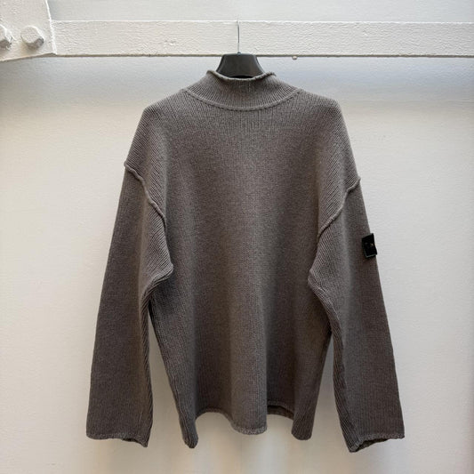 Stone Island Vintage 1990s Mock Neck Knit Jumper – Taupe Grey (XL) | Extra Large, Brown