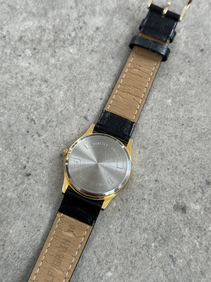 Vintage 1990s Gold Tone Quartz Leather Watch