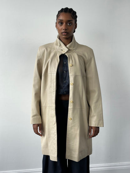 Vintage 1990s High Neck Leather Trench Coat - M/L