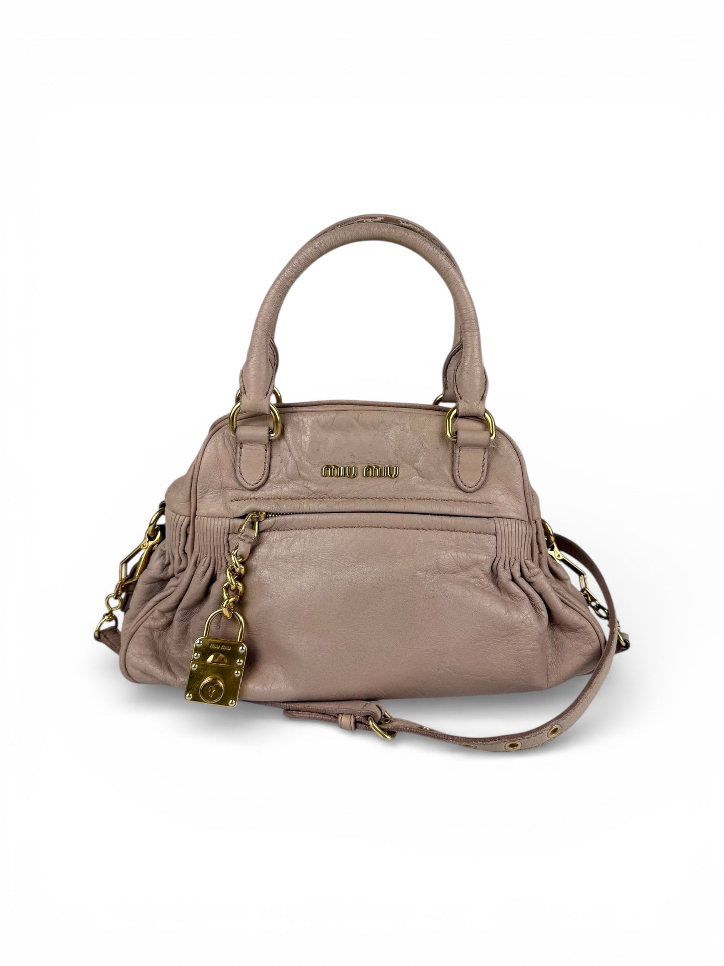 2010s Miu Miu Vitello Shine 2Way Charm Handbag | O/S, Gold