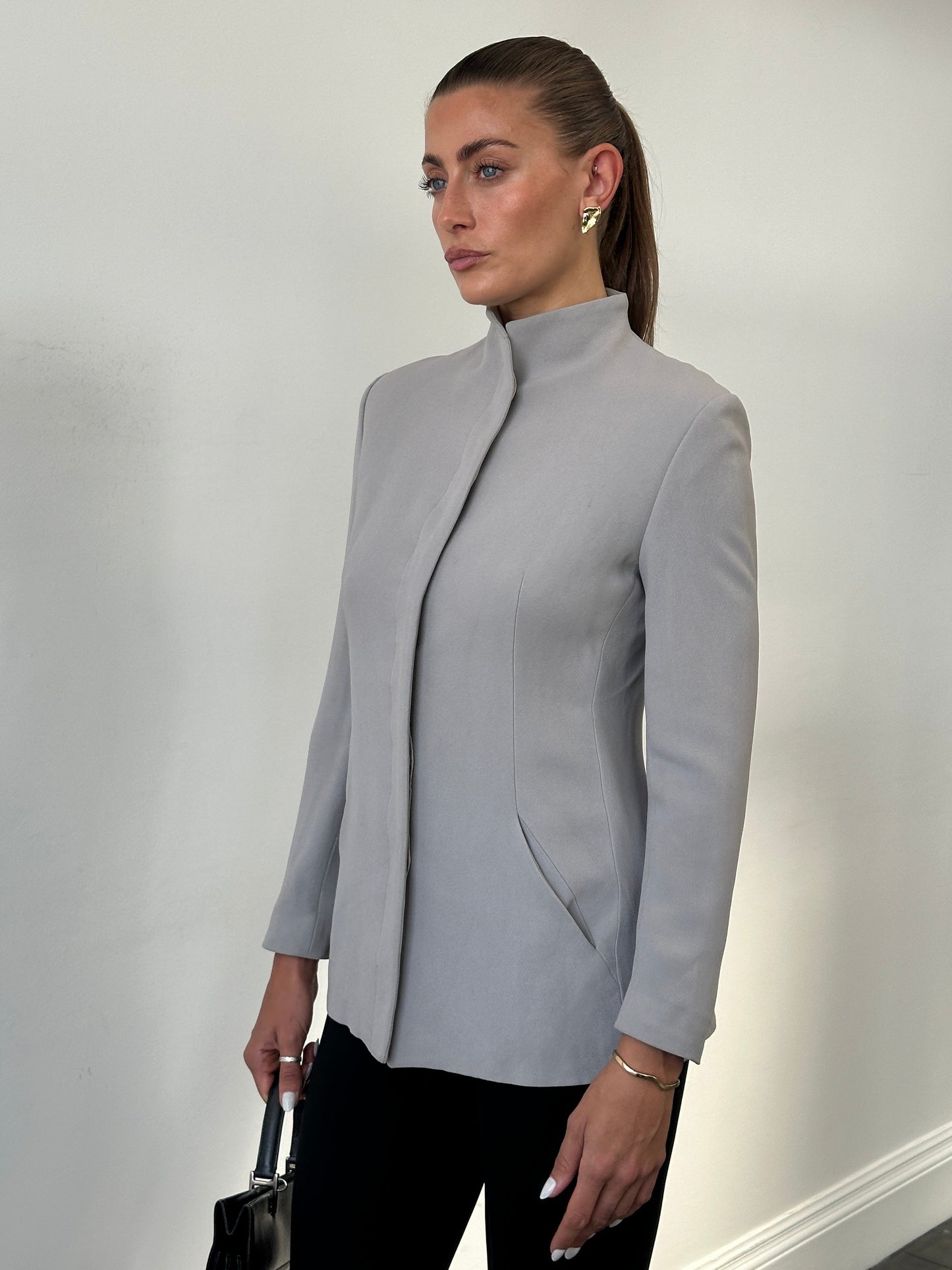 Emporio Armani High Neck Fitted Minimal Blazer Jacket - S/M