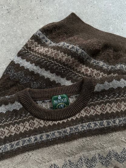 Italian Vintage 1990s Wool Alpaca Patterned Knit Jumper - XL