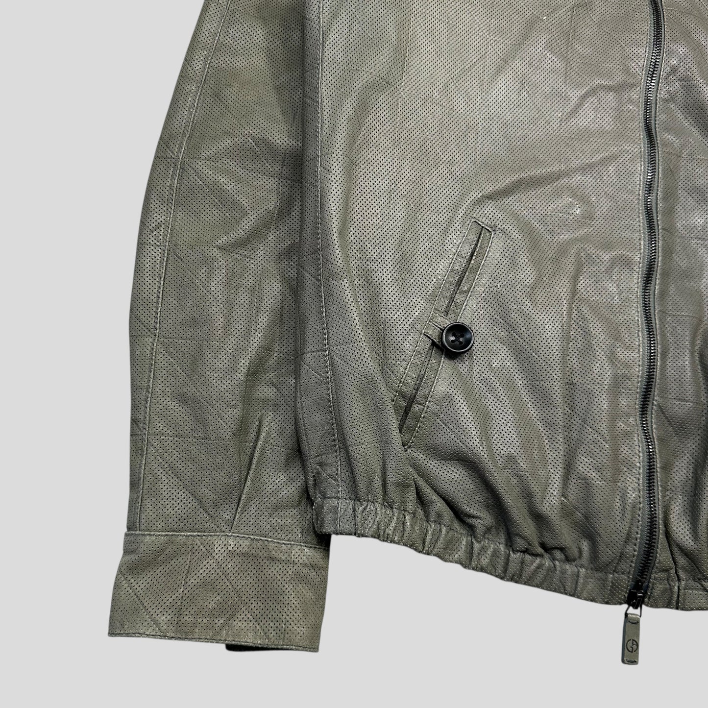 Giorgio Armani 2010 Perforated Leather Grid Bomber Jacket - IT48 (M)