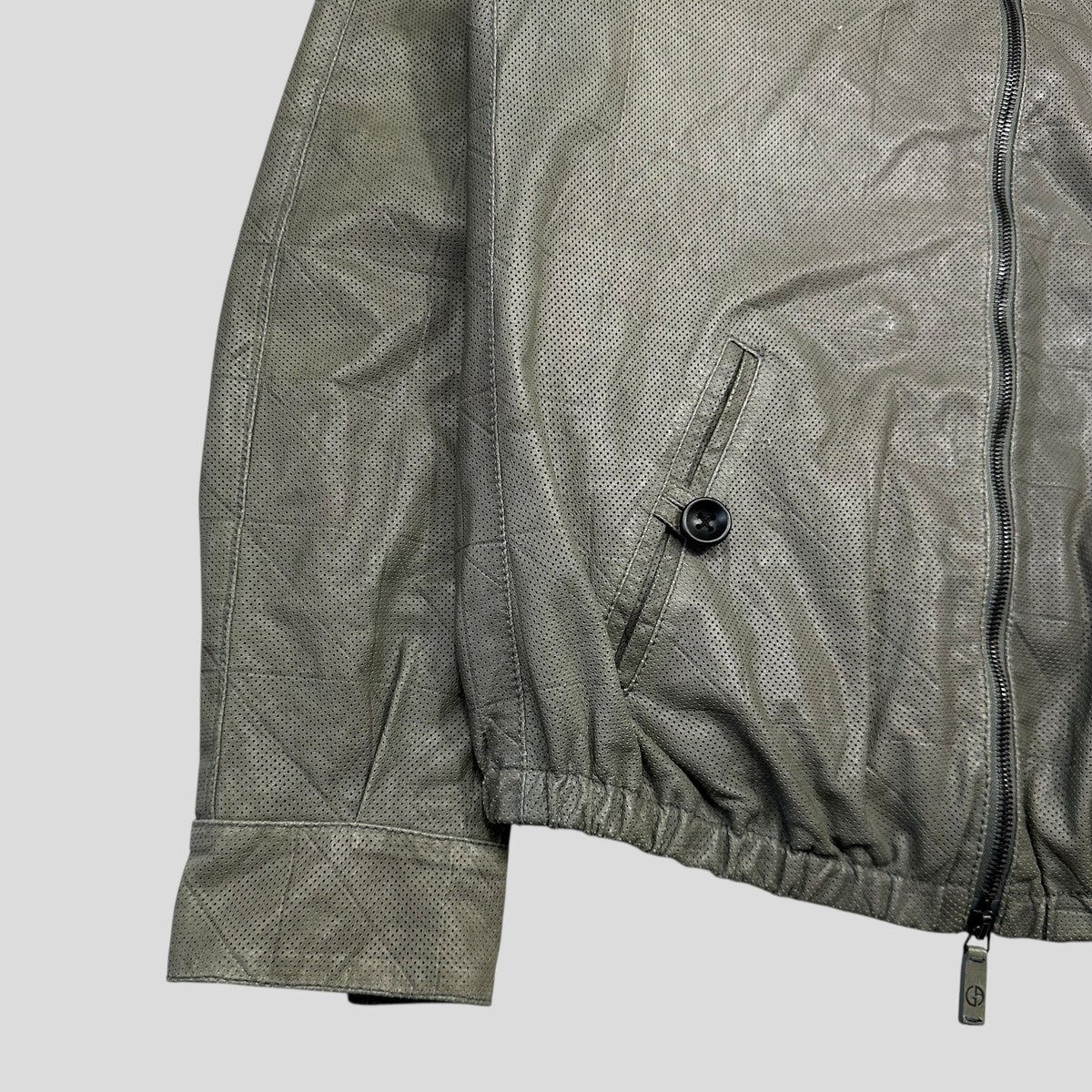Giorgio Armani 2010 Perforated Leather Grid Bomber Jacket - IT48 (M) | Grey