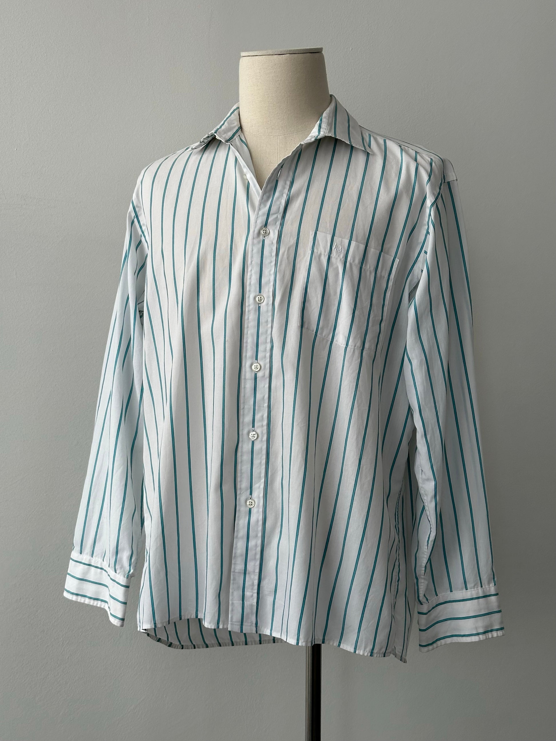 Christian Dior 1990s Cotton Striped Logo Shirt - L