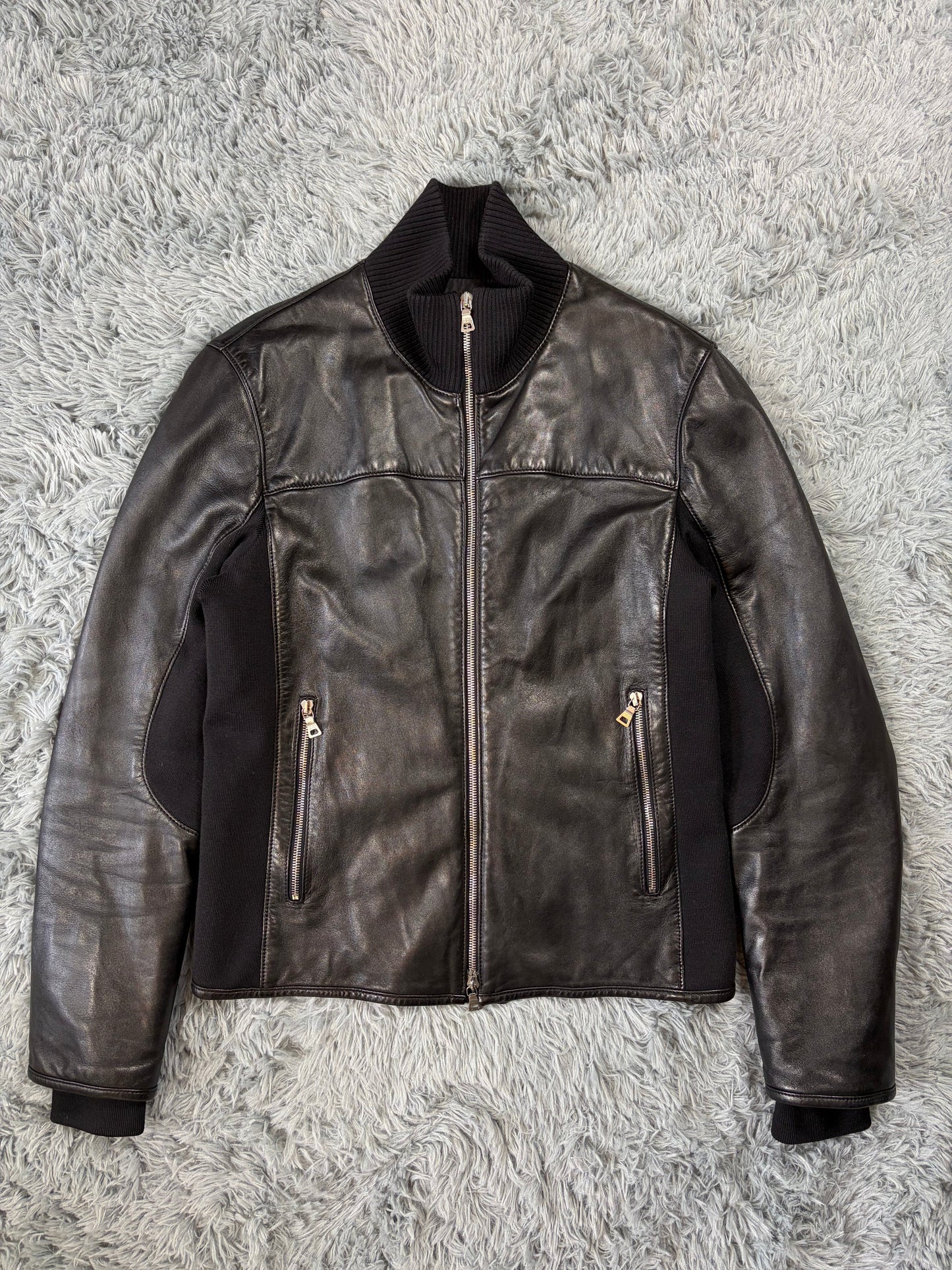 Prada Sport 00’s Leather & Wool Padded Hybrid Biker Jacket - IT50 | O/S, Black