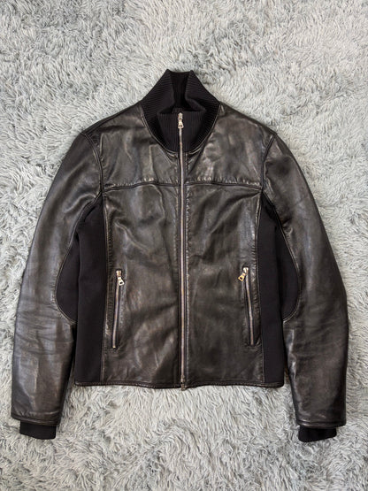 Prada Sport 00’s Leather & Wool Padded Hybrid Biker Jacket - IT50 | O/S, Black