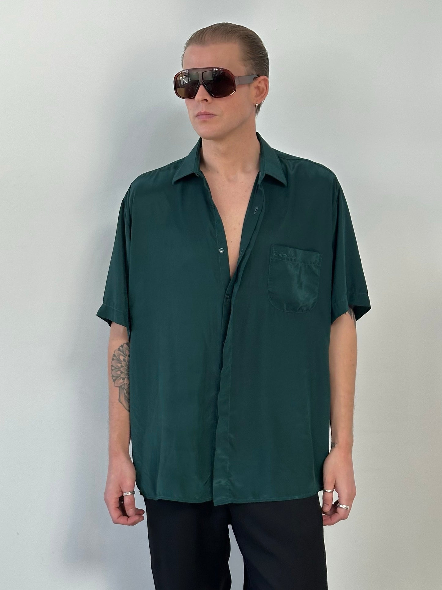 Christian Dior 1990s Pure Silk Short Sleeve Logo Shirt - XL