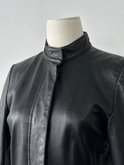 Vintage 1990s Leather High Neck Trench Coat - S